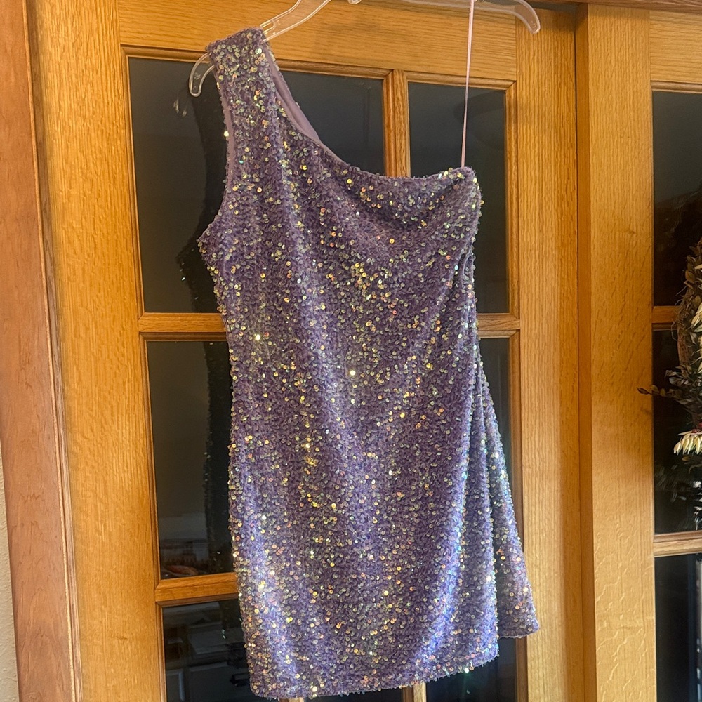 Elegant One Shoulder Purple Sequin Dress
